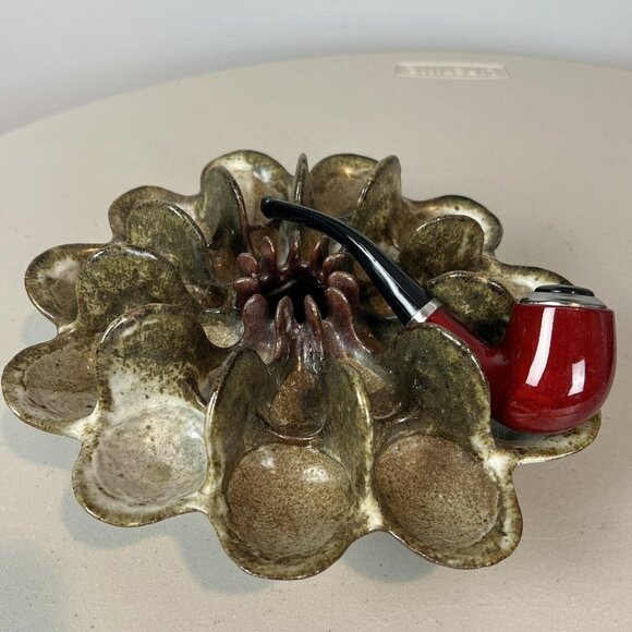 Ironfoot Pottery Sculpture Pipe Holder or Deviled Egg Dish? Amish Made Art - Picture 2 of 13